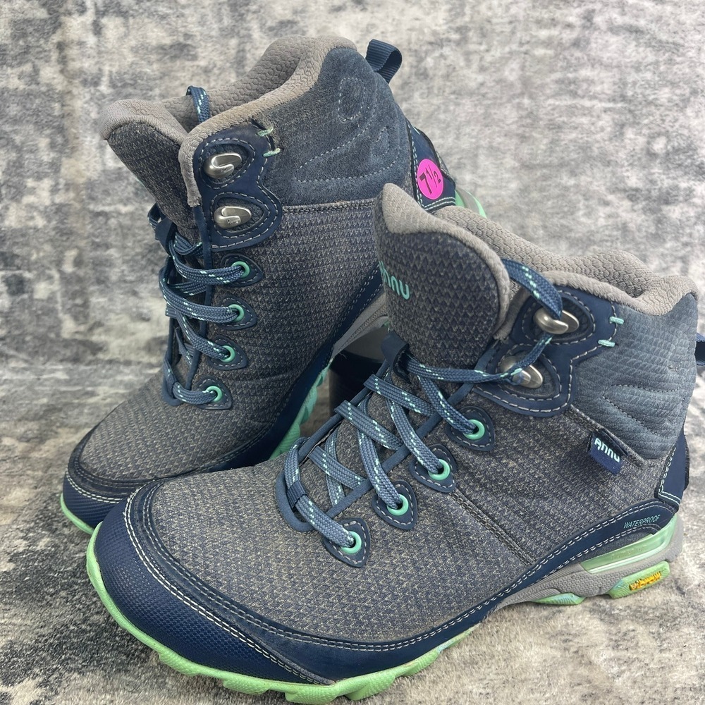 Ahnu Teva Womens 7.5 Sugarpine II Waterproof Hiking Boots Gray Blue Mint